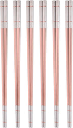 Reusable Stainless Steel Chopsticks,Dishwasher Safe , Easy to Use(6 PCS,Rose gold)