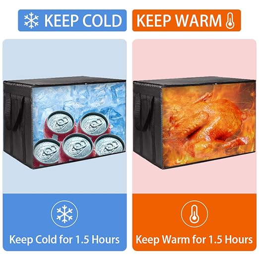 Insulated Food Delivery Bag, XXXL Grocery Cooler Bags, Black, 3-Pack | Insulated Reusable Tote Bag for Shopping/Travel, Catering for Hot/Cold Food Carrier, 23"x14"x15" Commercial Food/Pizza Warmer