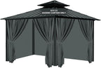 Gazebo Universal Replacement Privacy Curtain, 10'X12' Gazebo Outdoor Waterproof, 4-Panels Sidewall Curtains with Zipper for Patio, Garden and Backyard (Only Curtains, 10'x12', Grey)