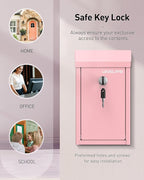 Uniclife Pink Metal Donation Box, Wall Mounted Mailbox for Outside | Safe Suggestion Box with Key Lock, Steel Key Drop Box for Outside, Cash Box for Home Office and Business