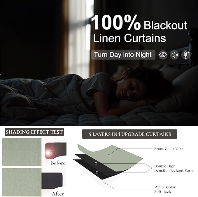 Living Room Green Black Out Curtains 63 Inch Long 2 Panel Thermal Insulated Heat Blocking Sage Green Light Curtains for Nursery Teen Boys Bedroom Playroom Office Boho Cottage Core Decorative 63 Length