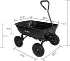BILT HARD 4 Cu.Ft. 10" No-Flat Tires Poly Yard Dump Cart with 180° Rotating Handle, 600 lbs Capacity Heavy Duty Garden Carts and Wagons