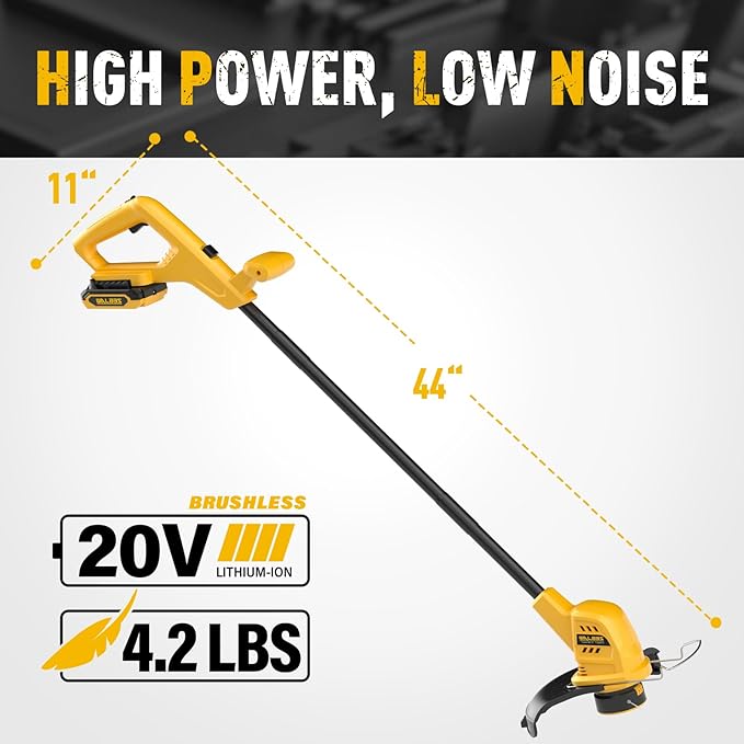 Cordless String Trimmer and Edger, 10 Inch 20V Weed Wacker Battery Operated Lawn Edger with 8 Pcs Replace Spool Trimmer Lines - 1 Batteries & Charger Included (10-inch)
