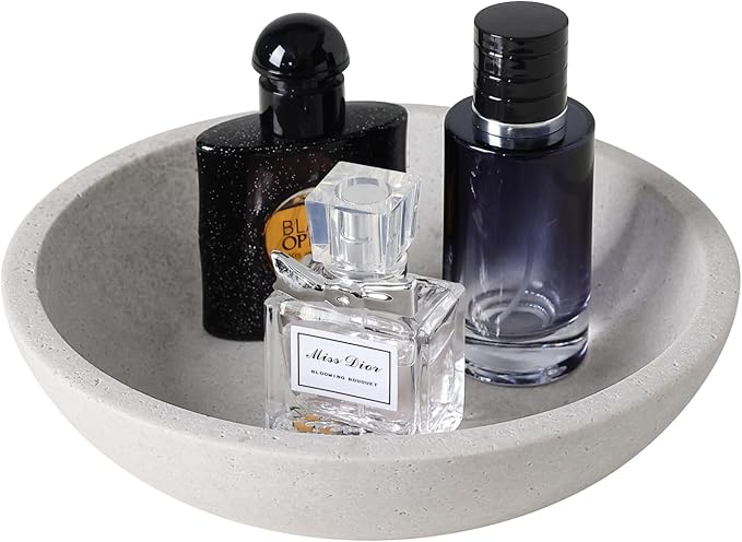 Marble Fruit Bowl for Kitchen Counter - Decorative Serving Bowl with Gray Travertine Design, Modern Home Decor (7.8 Inch)