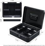 KYODOLED Metal Cash Box with Combination Lock Money Box for Cash Safe Metal Box with Money Tray for Security Lock Box 11.81"x 9.45"x 3.54" Black X Large