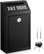 Yaocom Safe Metal Cash Box for Farm Stand – Money Drop and Secure Donation Collection, Wall Mount Lockable Unit with Pre Drilled Holes for Outdoor Self Serve(Black,10.2 x 5.7 x 2.8 Inch)