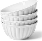 Ceramic Soup Serving Bowls for Kitchen, 6.4 Inch, Set of 4, Cereal Bowl Porcelain, Oven & Microwave Safe, White