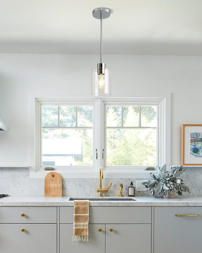Chrome Pendant Lights Kitchen Island - Clear Glass Pendant Light Fixture Multiple Stems Rods 3 Units 12 Inch 3 Units 4 Inch (3 Pack Chrome Downrod)