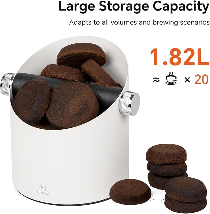 Espresso Knock Box Large Capacity - 15 Pucks Coffee Knock Box with Barista Towels, Removable Knock Bar & Non-Slip Base, Steel Coffee Puck Bin for Home, Espresso Accessories, White