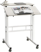 sogesfurniture Mobile Standing Desk Laptop Workstation on Wheels, Adjustable Computer Desk for Standing or Sitting, Maple 101-MP