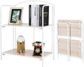 No Assembly Folding Bookshelf for Living Room, 2 Tier White Collapsible Book Shelf for Home Office, Portable Bookcase Storage Organizer