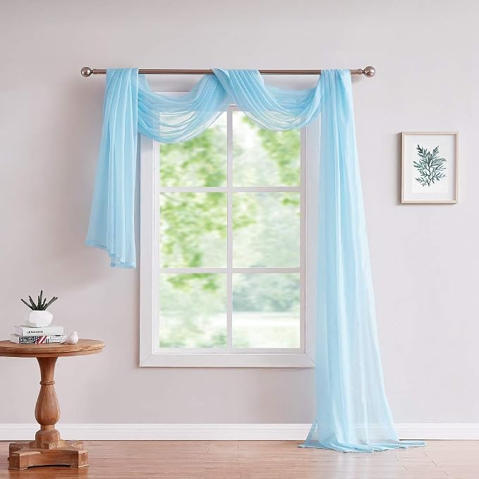 Warm Home Designs 55 x 216 Baby Blue Sheer Window Scarf. AM Baby Blue 216" | Extra Long Window Scarves Valances are Great As Wedding Arch Draping Fabric, Bed Canopy Or for Decorative Project.