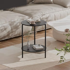 Side Table, Round End Table with 2-Layer Storage Rack, 15.7" Small Spaces Circle Table, Metal Frame Design Small Side Tables, for Living Room, Bedroom, Grey
