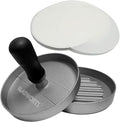 Hamburger Press Patty Maker Cast Aluminium + 100 Non-Stick Papers, Quarter Pound Burger Press Metal Burger Mold Presser, 1/4 lb, 4.5 inch