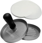 Hamburger Press Patty Maker Cast Aluminium + 100 Non-Stick Papers, Quarter Pound Burger Press Metal Burger Mold Presser, 1/4 lb, 4.5 inch