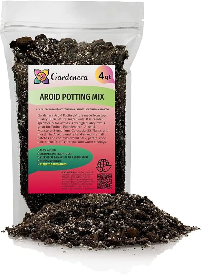 Premium Aroid Potting Mix - Soil Free Blend for Aroids - Growing Medium for House Plants by Gardenera - (4 Quart Bag)
