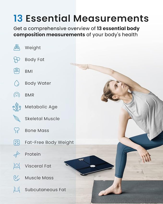 FITINDEX Wi-Fi Scale for Body Weight, Smart Scale with BMI, Body Fat, Muscle Mass, Digital, Bluetooth, Bathroom,13 Body Composition Analysis Health Monitor
