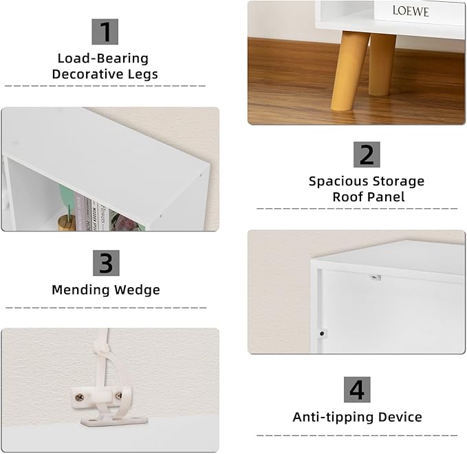 YAHARBO 8 Cube White Bookshelf,3 Tier Book Shelf with Legs,Modern Minimalist Bookcase,Open Book Shelves Storage Organizer,Frees Standing Wooden Display Bookcases for Small Space,Bedroom,Living Room