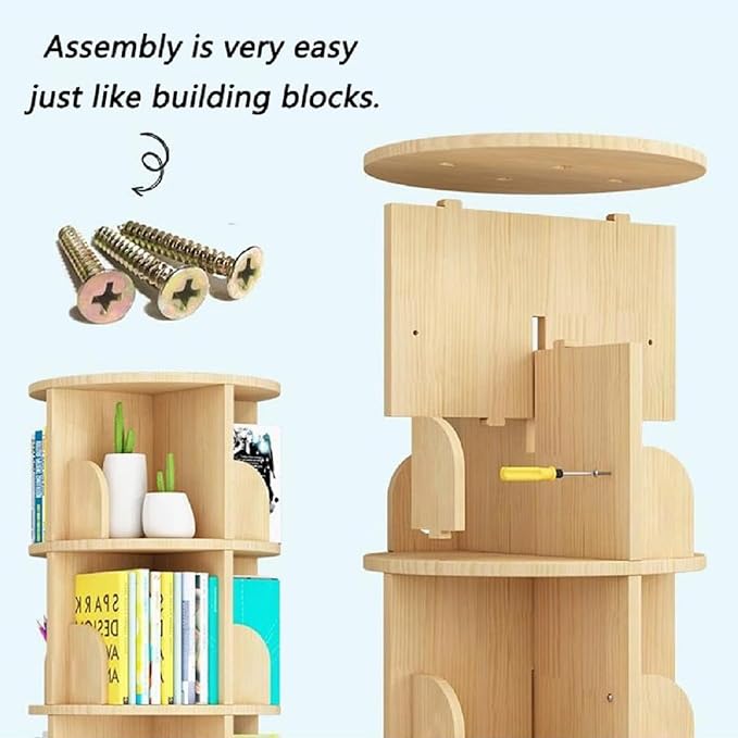 Gdrasuya10 2 Tier Rotating Bookshelf with Legs, Small Rotating Bookshelf Wood Revolving Bookcase Book Organizer Book Display Shelves Storage for Living Room Bedroom Study Room