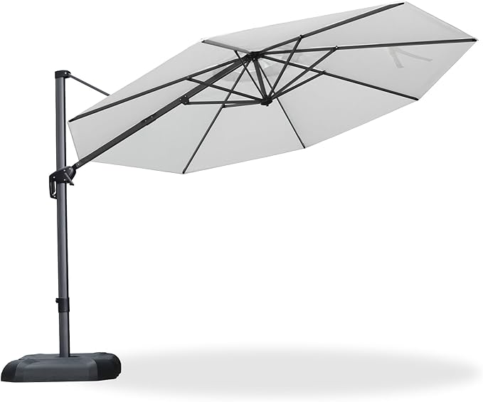 PURPLE LEAF 11 Feet Patio Umbrella Outdoor Cantilever Round Umbrella Aluminum Offset Umbrella with 360-degree Rotation for Garden Deck Pool Patio White
