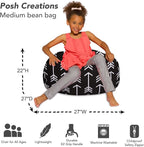 Posh Creations Bean Bag Chair for Kids, Teens, and Adults Includes Removable and Machine Washable Cover, Canvas White Arrows on Gray, 27in - Medium