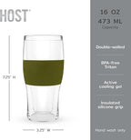 Host FREEZE Beer Cooling Cups, Frozen Beer Mugs, Freezable Pint Glass Set, Insulated Pint Glass to Keep Your Drinks Cold, Double Walled Insulated Glasses, Gift for Dad,16oz, Set of 2, Olive