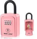 Iron Lock® Small Portable Key Lock Box with Code, U-Shackle (Small, Pink) | U-shackle opens fully out to loop over a handle, gate, latch or rail; rolling combination dials, no app, no battery