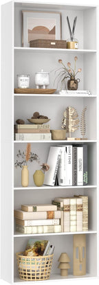 FOTOSOK 6-Tier Open Bookcase and Bookshelf, Freestanding Display Storage Shelves Tall Bookcase for Bedroom, Living Room and Office, White