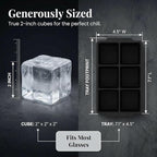 KitchFort® Large Silicone Ice Cube Tray (2-Pack) - 2" Big Ice Mold with Lid | Easy Release, Cocktail, Whiskey Ice Cubes Mold - Food Grade - Ice Cube Trays for Freezer - Stackable Silicone Ice Tray