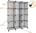 Gold Armour Cube Storage 12-Cube Bookshelf Closet Organizer Storage Shelves Cubes Organizer Plastic Square Book Shelf Bookcase DIY Closet Cabinet Organizer Shelving for Home Office Bedroom (Grey)