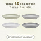 12 Pcs Unbreakable Deep Dessert Plates Set, 8 inch Reusable Plastic Wheat Straw Plates, Microwave and Dishwasher Safe Plate for Kitchen, Lightweight Plate for Dessert, BPA Free, 4 Colors