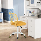 Kids Desk Chair, Fabric Office Chair Armless Small Mid Back Swivel Children Computer Task Chair Ergonomic Height Adjustable Study Chairs with Swivel Padded Cushion and Rolling Wheels, Yellow