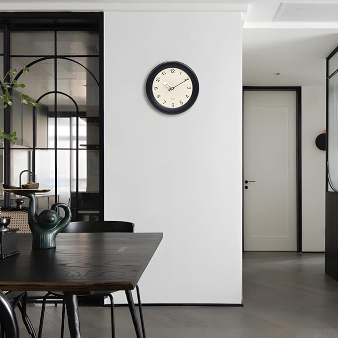 Kesin Wooden Wall Clock 12 Inch Silent Non Ticking Wall Clocks Battery Operated Simple Modern Small Analog Clocks Decorative for Kitchen, Living Room, Home,Bedroom, Office (Black)