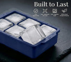 KitchFort® Large Silicone Ice Cube Tray (3-Pack), Easy Release 2" Big Ice Cubes - Cocktail, Whiskey Ice Cubes Mold - Ice Trays for Freezer with Lid - Stackable Silicone Ice Tray - Navy Blue