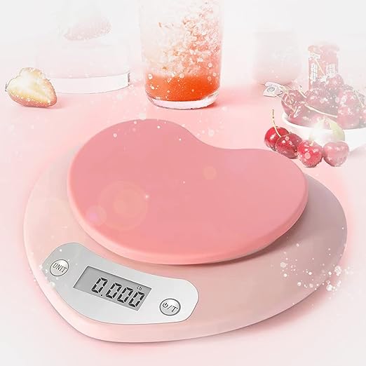 YRY Pink Kitchen Scale - Large LCD, Tare Function, 11 lbs Capacity, 0.03 oz Precise Graduation - Perfect Food Scale for Baking & Cooking, ML & Oz Unit for Liquids and Solids (Pink 5kg/1g)