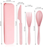 YDYTOP Reusable Travel Utensils Set with Case, Pink Wheat Straw Portable Knife Fork Spoons Tableware, Eco-Friendly BPA Free Cutlery for Kids and Adults as Travel Picnic Camping Utensils