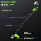 Greenworks 80V 16" Carbon Fiber Brushless Cordless String Trimmer - 2-Mile Fence Line & Driveway Edging Pro, 2.0Ah Battery/Charger Included, 23% Lighter vs Gas Trimmers