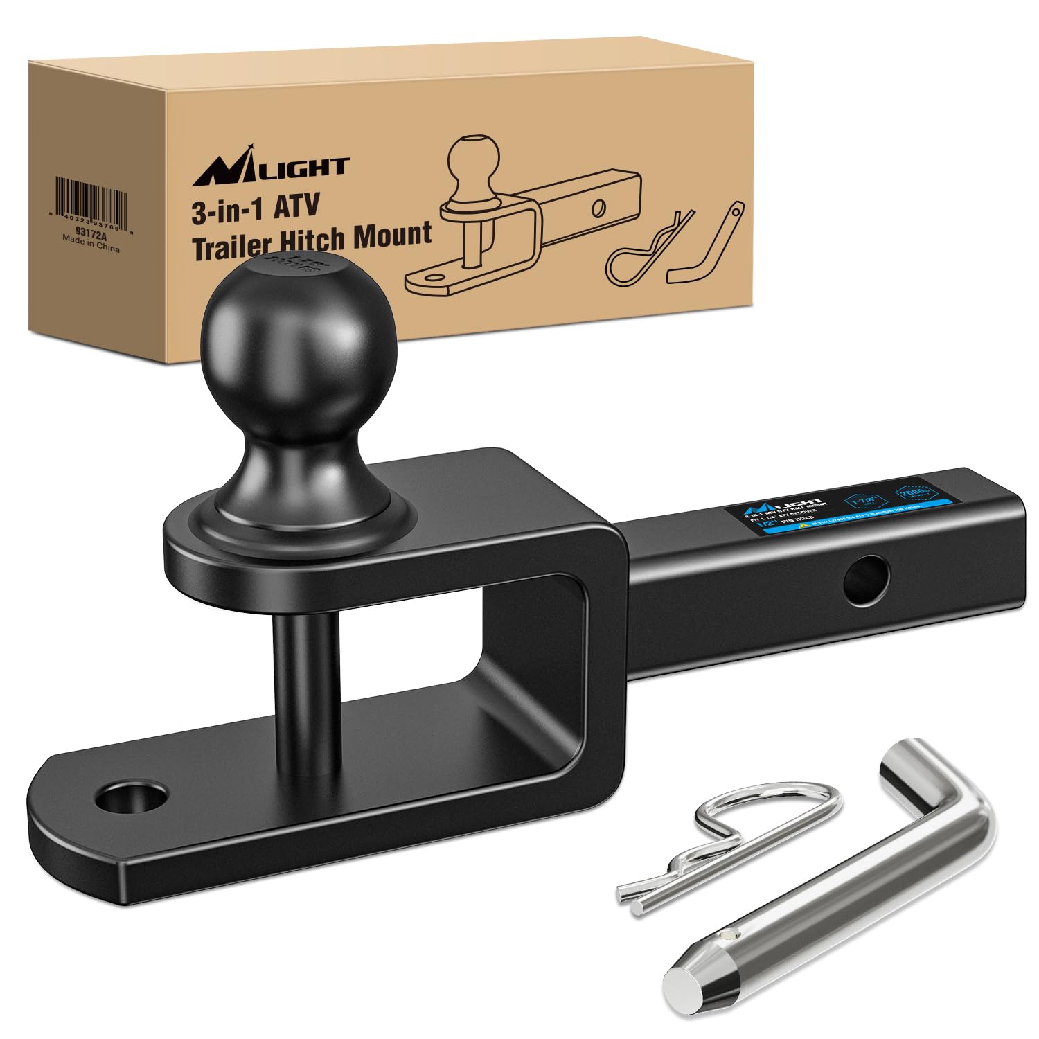 Nilight 3 in 1 ATV UTV Multi Hitch Mount with 1-7/8 inch Ball Hitch Rated 2000 LBS Fits 1-1/4 Inch Receiver Winch Strap Loop Rat