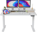 FEZIBO 55 x 24 Inch Height Adjustable Electric Standing Desk with Double Drawer, Stand Up Desk with Storage Shelf, Sit Stand Desk, White