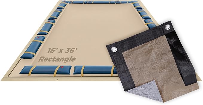 Buffalo Blizzard Supreme Plus 16 ft x 36 ft Rectangular Winter Pool Cover | Tan/Silver | Heavy Duty for Above Ground Swimming Pools | Easy Install | Cold & UV Resistant | Seasonal Debris Protection