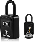Iron Lock® Small Portable Key Lock Box with Code, U-Shackle (Small, Black) | U-shackle opens fully out to loop over a handle, gate, latch or rail; rolling combination dials, no app, no battery