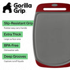 GORILLA GRIP BPA-Free Reversible Kitchen Cutting Board Set of 3, US Designed, Nonporous, Juice Grooves Catch Liquid, Slip Resistant Border, Dishwasher Safe, Durable Large Food Chopping Boards,Gray Red