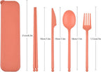 Camping Utensil Set, Reusable Utensils Set with Case, Plastic Cutlery Set Forks Spoon Tableware Chopsticks, Portable Cutlery Set for Travel Picnic Camping or Daily Use (Orange)
