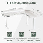 FEZIBO 63" Triple Motor L Shaped Standing Desk with LED Strip & Power Outlets, Height Adjustable Stand up Corner Gaming Desk with Ergonomic Monitor Stand, White Top/White Frame