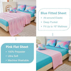 PERFEMET Full Size Comforter Sets for Kids Girls 6 Pieces Pink Green Ombre Rainbow Bedding Set Colorful Tie Dye Glitter Teen Girls Bed in A Bag