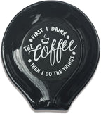 Littlefa Black Coffee Spoon Rest Holder-Coffee Bar Accessories | Funny Ceramic Coffee Spoon Rest for Coffee Bar Accessories Essentials, Coffee Lovers Gifts, But First I Drink Sign