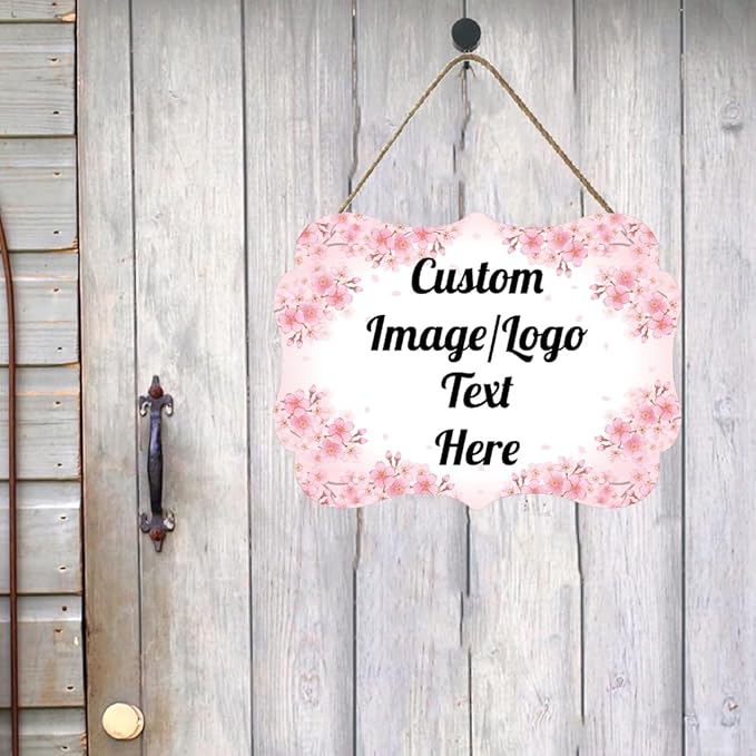 Personalized Wooden Welcome Sign Front Door Decor Home Sign Customized Image/Text Hanging Farmhouse Decorations for Home Office 11.2 * 8 Inch