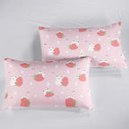 Cartoon Bear Comforter King Size,Pink Strawberry Comforter Set for Kids Teens Girls,3Pcs Bedding Set Printed Comforter with 2 Pillowcases,Down Alternative,Soft and Lightweight，King Size