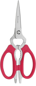 Messermeister 8-Inch Take-Apart Kitchen Scissors, Red - Includes Screwdriver, Nut Cracker, Jar Lid Opener/Gripper, Bottle Opener & Bone + Twig Cutter - Suitable for Lefties & Righties