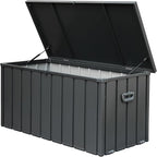 Heavy-Duty Outdoor Metal Storage Box Dark Gray Lockable Water-Resistant Deck Box for Patio Garden Tools Organization Rust-Resistant Outside Storage Box (150 Gallon)